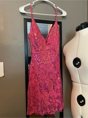 Lovely Day Hot Pink Sequin Spaghetti Strap Mini Dress